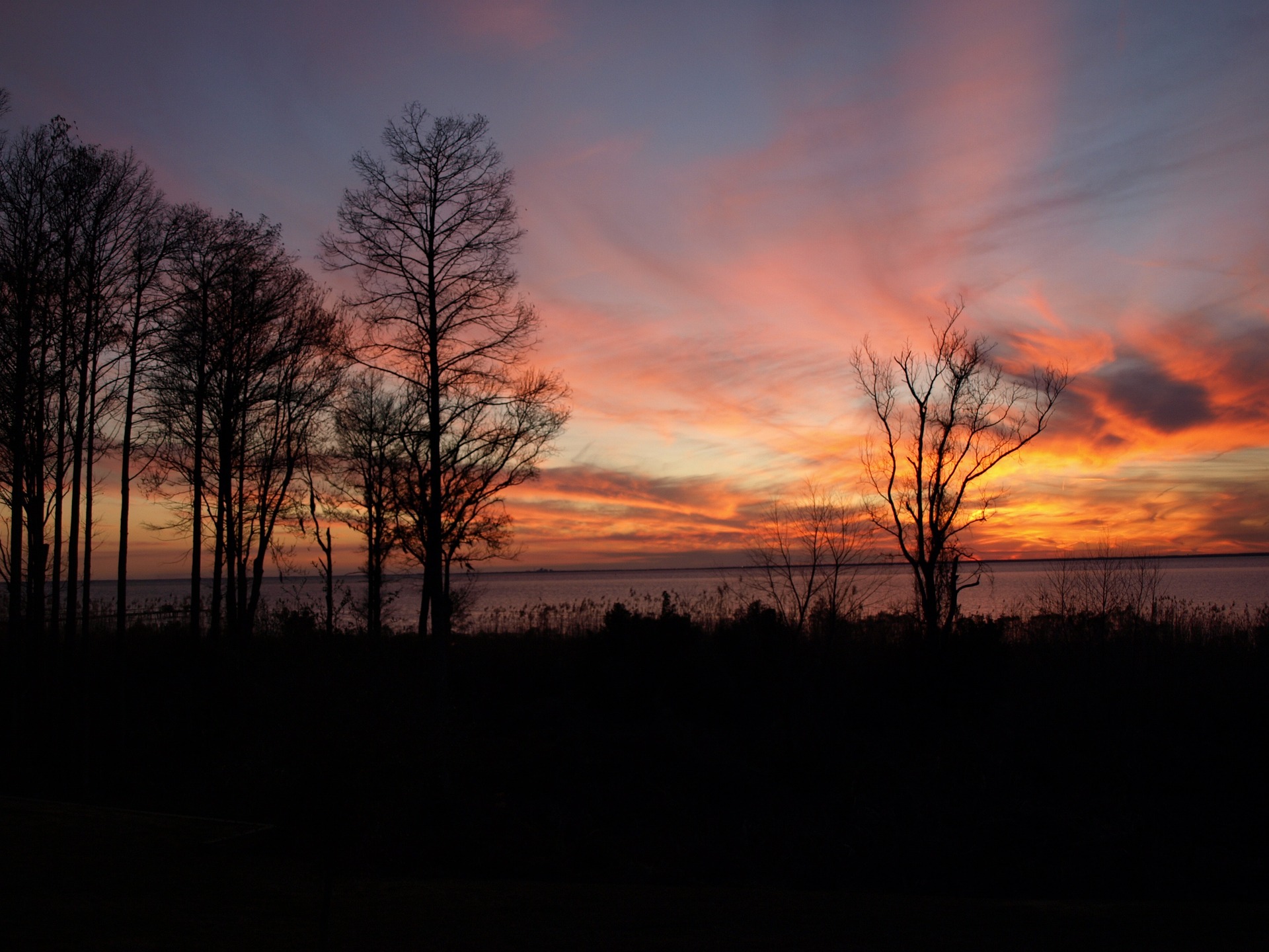 A sunset looking out over Mobile Bay